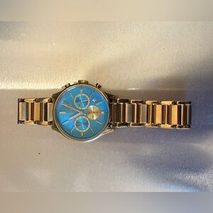 Gold-Tone Men’s Chronograph Watch with Blue Dial